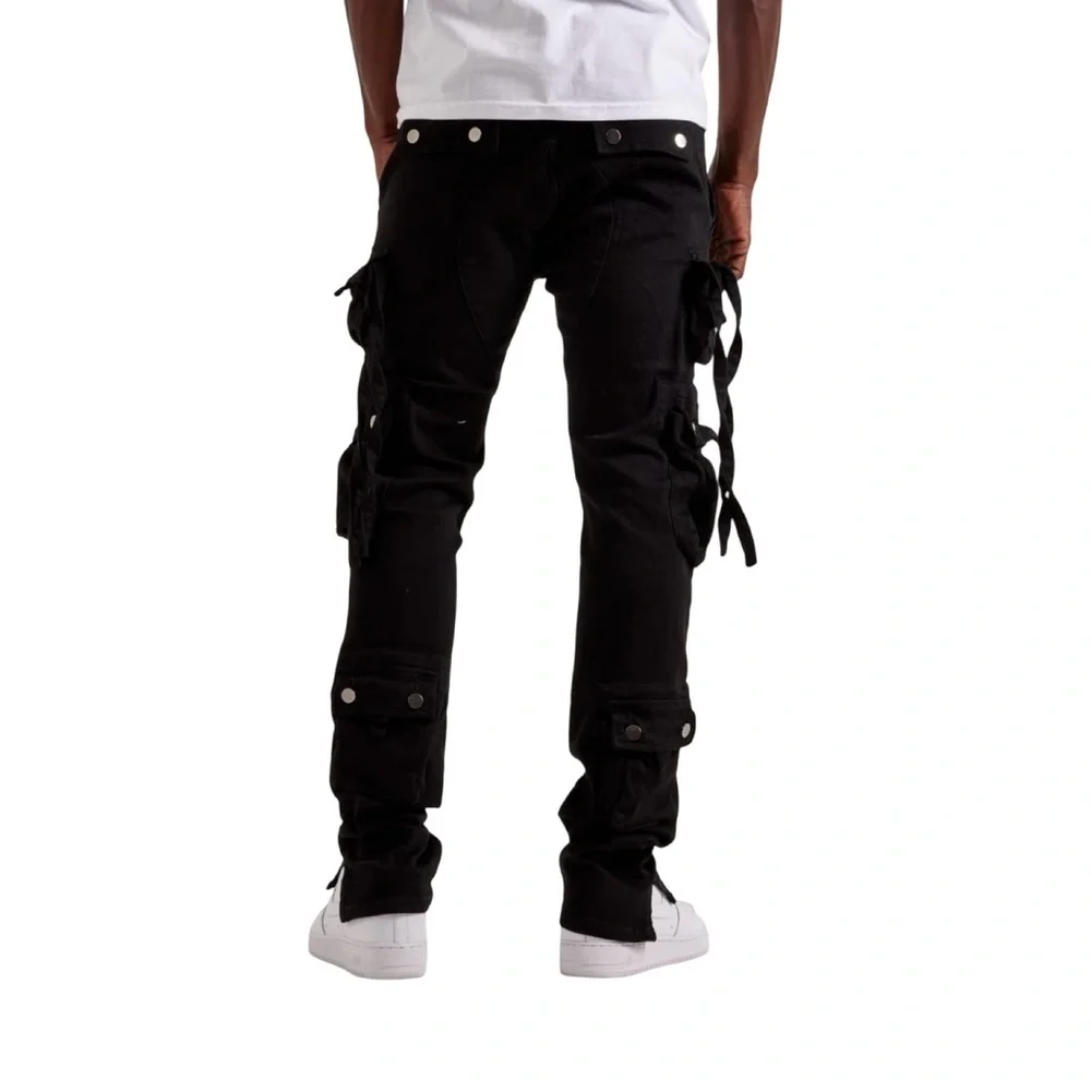 MNML Men's Button Fly Cargo Straight Black Denim Jeans NWT Size 31